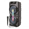 Bafle Karoke NECNON Bluetooth Doble 6.5 pulgadas NB06B TWS Incluye Microfono Alambrico Radio FM Micro SD USB Barra De Luz LED 65