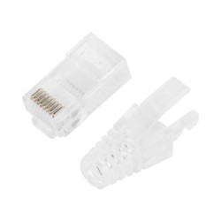 Bote Con 50 Plugs Pass Through Rj45 Cat6 Sin Blindaje Con Alivio De Tensión Incluido Chapado De Oro A 30 Micras Para Durabilidad