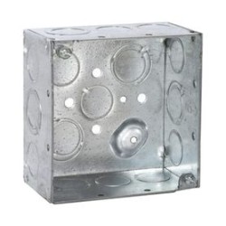 Caja Cuadrada Galvanizada  De 4 X 4 Profundidad De 2 1/8. Cuenta Con 10 Ko De 1/2 Y 6 Tko (1/2  3/4))