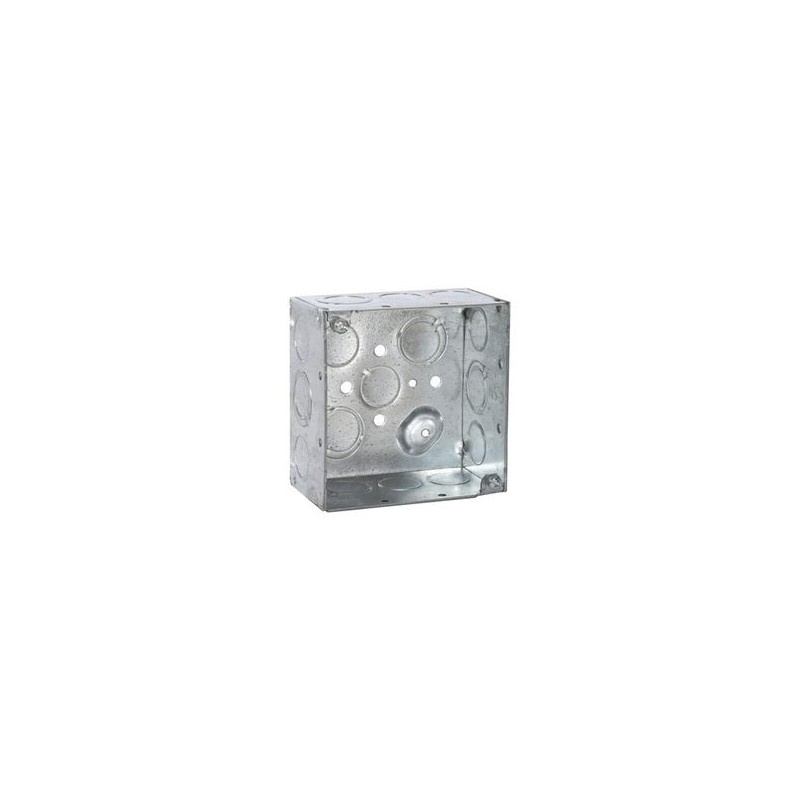 Caja Cuadrada Galvanizada  De 4 X 4 Profundidad De 2 1/8. Cuenta Con 10 Ko De 1/2 Y 6 Tko (1/2  3/4))