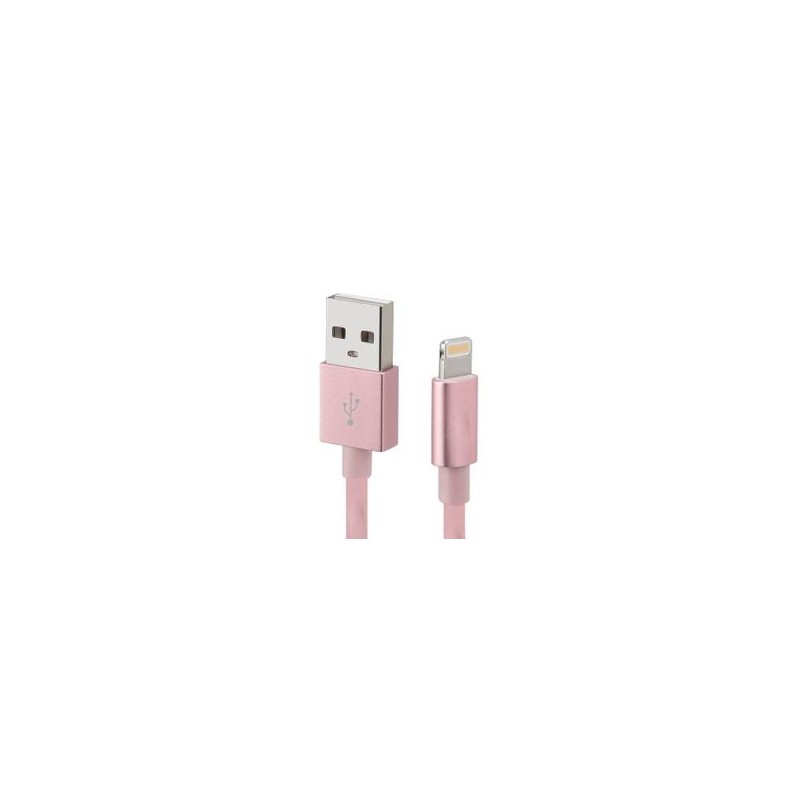 Cable USB A a LIGHTNING color rosa. 1 metro de largo. Alta resistencia de materiales y carga rápida DBGUSBLR  NMG-30U2