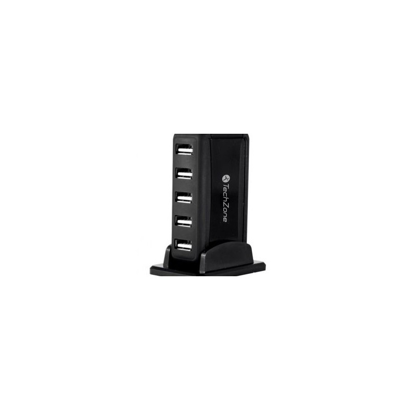 Hub TechZone 7 puertos USB 2.0 color negro con fuente de poder para el incremento de tasa de transferencia 1 ano de garantia. TL