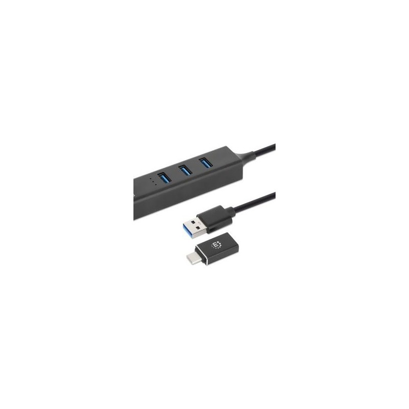 180894 Adaptador USBA macho con acoplador USBC macho a conector RJ45 hembra y tres conectores USBA de 5 Gbps de Súper Velocidad
