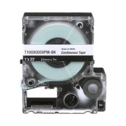 Casete De Etiquetas De Vinilo De Cinta Continua Color Negro Sobre Blanco Uso Interior/exterior 24 Mm (1 In) De Ancho X 7.6 Metr
