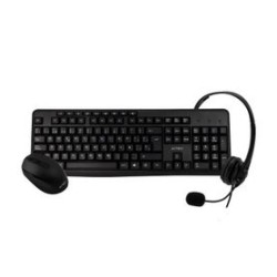 Kit de Oficina Teclado Mouse y Audifonos ACTECK AC931687 105 Teclas Mouse Inalámbrico Receptor USB 3 Botones  Scroll Audifono Au