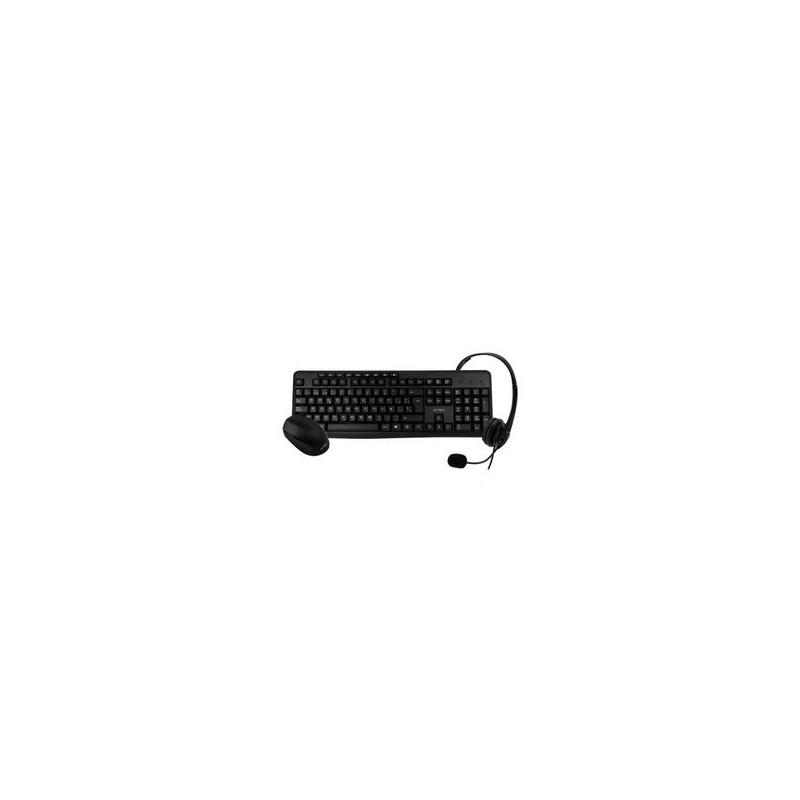Kit de Oficina Teclado Mouse y Audifonos ACTECK AC931687 105 Teclas Mouse Inalámbrico Receptor USB 3 Botones  Scroll Audifono Au